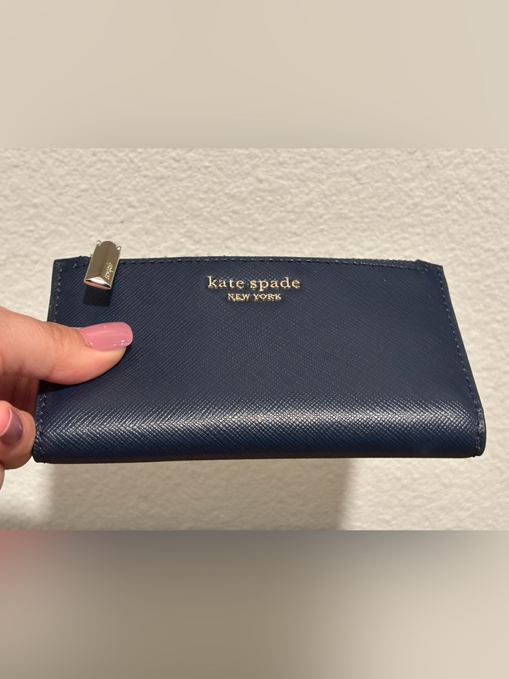 kate spade navy blue leather zip card wallet with gold hardware NWOT - Picture 3 of 10